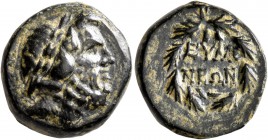 PHRYGIA. Eumeneia. Circa 200-133 BC. AE (Bronze, 16 mm, 4.99 g, 12 h). Laureate head of Zeus to right. Rev. EYME/NEΩN within oak wreath. BMC 1-4. SNG ...