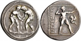 PAMPHYLIA. Aspendos. Circa 400-380 BC. Stater (Silver, 24 mm, 10.79 g, 11 h). Two nude wrestlers, standing and grappling with each other. Rev. ΕΣΤFΕΔΙ...