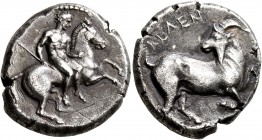 CILICIA. Kelenderis. Circa 420-410 BC. Stater (Silver, 21 mm, 10.34 g, 9 h). Youthful nude rider seated sideways on horse prancing to right, preparing...