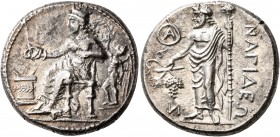 CILICIA. Nagidos. Circa 400-385/4 BC. Stater (Silver, 22 mm, 10.59 g, 6 h). Aphrodite seated left, holding phiale over altar to left; to right, Eros s...