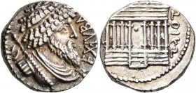 KINGS OF NUMIDIA. Juba I, circa 60-46 BC. Denarius (Silver, 16 mm, 4.26 g, 1 h). REX IVBA Diademed and draped bust of Juba to right, holding scepter o...