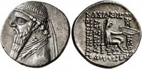 KINGS OF PARTHIA. Mithradates II, 121-91 BC. Drachm (Silver, 19 mm, 4.00 g, 12 h), Ekbatana. Diademed bust of Mithradates II to left. Rev. ΒΑΣΙΛΕΩΣ - ...