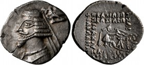 KINGS OF PARTHIA. Phraates IV, circa 38-2 BC. Drachm (Silver, 21 mm, 3.71 g, 12 h), Ekbatana. Diademed and draped bust of Phraates IV to left; to righ...