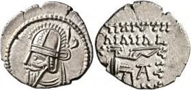 KINGS OF PARTHIA. Vologases VI, circa 208-228. Drachm (Silver, 20 mm, 3.51 g, 11 h), Ekbatana. Diademed and draped bust of Vologases VI to left, weari...