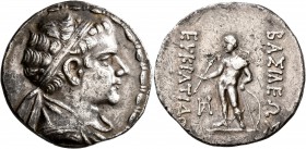 BAKTRIA, Greco-Baktrian Kingdom. Eukratides II, circa 145-140 BC. Tetradrachm (Silver, 31 mm, 16.79 g, 11 h), Attic standard. Diademed and draped bust...