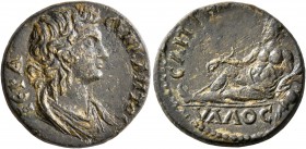 LYDIA. Saitta. Pseudo-autonomous issue. Assarion (Orichalcum, 20 mm, 5.41 g, 6 h), circa 161-175. IЄPA CYNKΛHTIC Draped bust of the Roman Senate to ri...