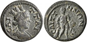 LYDIA. Saitta. Pseudo-autonomous issue. Hemiassarion (Bronze, 18 mm, 4.05 g, 7 h), time of Caracalla-Elagabalus, 198-222. CAITTAI Turreted and draped ...