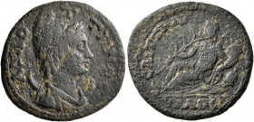 LYDIA. Saitta. Pseudo-autonomous issue. Assarion (Bronze, 21 mm, 5.51 g, 7 h), time of Caracalla-Elagabalus, 19 8-222. A ZIOTTHNOC Draped bust of M&#2...