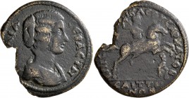 LYDIA. Saitta. Julia Domna, Augusta, 193-217. Medallion (Orichalcum, 37 mm, 24.61 g, 7 h), Sospitus Charikleus, archon, 198-209. [IOY]ΛIA CЄBACTH Drap...