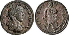 LYDIA. Saitta. Elagabalus, 218-222. Diassarion (Orichalcum, 24 mm, 7.85 g, 6 h), Phab. Gaios, archon. AYT K M AYP ANTΩNЄINOC Laureate, draped and cuir...