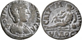 LYDIA. Saitta. Tranquillina, Augusta, 241-244. Assarion (Bronze, 19 mm, 3.82 g, 6 h). ΦΟYΡ ΤΡΑΝΚYΛΛЄΙΝΑ CΑ Draped bust of Tranquillina to right. Rev. ...