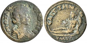 LYDIA. Saitta. Otacilia Severa, Augusta, 244-249. Assarion (Orichalcum, 21 mm, 4.91 g, 6 h). M ΩTAK CЄBHΡA CЄ Draped bust of Otacilia Severa to right....