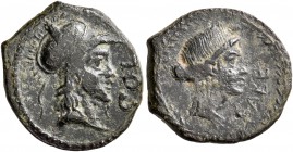 GAUL. Cabellio. Octavian, 44-27 BC. Semis (Bronze, 16 mm, 1.81 g, 4 h), circa 40-30 (?). COL Helmeted head of Roma to right. Rev. CABE Head of Apollo ...