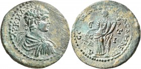 PONTUS. Amasia. Caracalla, 198-217. Tetrassarion (Bronze, 30 mm, 17.11 g, 7 h), CY 208 = 206/7. AY•K•M•AYP•[ANTΩNINOC] Laureate, draped and cuirassed ...