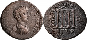 PONTUS. Neocaesarea. Geta, as Caesar, 198-209. Tetrassarion (Bronze, 32 mm, 15.64 g, 12 h), CY 146 = 209/10. [Π CЄΠTI] ΓЄTAC KAICA Bare-headed, draped...