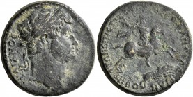 MYSIA. Hadrianotherae. Hadrian, 117-138. Tetrassarion (Orichalcum, 27 mm, 15.29 g, 7 h), M. Ner. Longinos, strategos. AY KAI TPAIANOC AΔPIANOC AYΓO La...