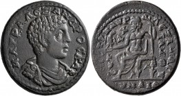 AEOLIS. Cyme. Severus Alexander, as Caesar, 222. Pentassarion (Bronze, 34 mm, 25.74 g, 7 h), M. Aur. Alexander, son of Eutychianos and strategos. Μ ΑY...
