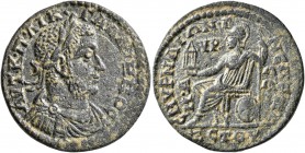 IONIA. Smyrna. Gallienus, 253-268. Diassarion (Bronze, 23 mm, 6.64 g, 6 h), M. Aur. Sextos, magistrate. AYT•K•Π•ΛIK•ΓAΛΛIHNOC Laureate, draped and cui...