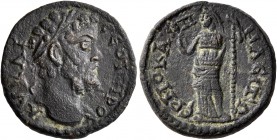 LYDIA. Hermocapelia. Septimius Severus, 193-211. Hemiassarion (Orichalcum, 18 mm, 2.97 g, 7 h). AY KAI CЄOYHPOC Laureate head of Septimius Severus to ...