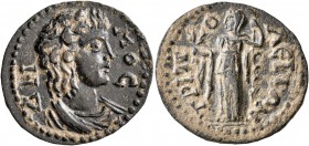 LYDIA. Tripolis. Pseudo-autonomous issue. Diassarion (Bronze, 24 mm, 5.16 g, 7 h), circa 200-250. ΔHMOC Draped bust of Demos to right. Rev. TPIΠΟΛITΩN...