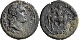 CARIA. Attuda. Pseudo-autonomous issue. Assarion (Orichalcum, 21 mm, 6.08 g, 1 h), time of Trajan (?), 98-117. ΔHMOC ATTOYΔЄΩN Youthful head of Demos ...