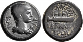 CARIA. Heraclaea Salbace. Nero, 54-68. Hemiassarion (Bronze, 16 mm, 3.87 g, 9 h), Glykon, priest of Herakles. KAIΣAP Bare-headed and draped bust of Ne...