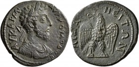 PHRYGIA. Aezanis. Commodus, 177-192. Triassarion (?) (Orichalcum, 27 mm, 11.19 g, 8 h). AY KAI•M•AVP•KOMOΔOC Laureate, draped and cuirassed bust of Co...