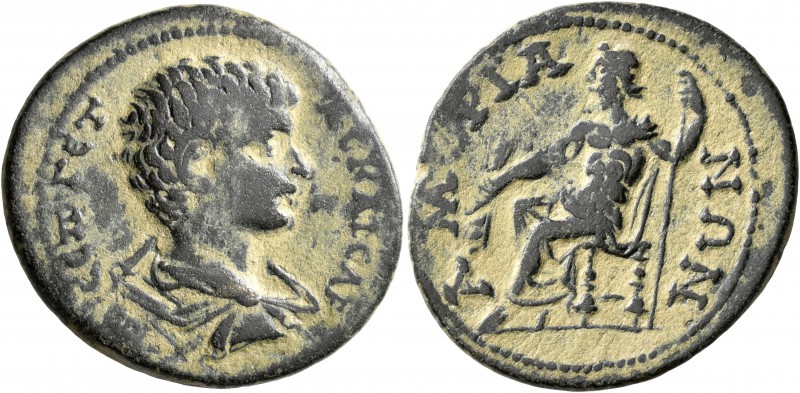 PHRYGIA. Amorium. Geta, as Caesar, 198-209. Assarion (Bronze, 28 mm, 8.46 g, 1 h...