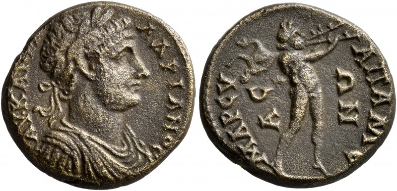 PHRYGIA. Apameia. Hadrian, 117-138. Hemiassarion (Bronze, 18 mm, 4.07 g, 7 h). A...
