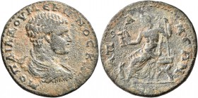 PHRYGIA. Apameia. Diadumenian, as Caesar, 217-218. Tetrassarion (Bronze, 29 mm, 12.31 g, 1 h). M OΠ ΔIAΔOYMЄNIANOC KAI Bare-headed, draped and cuirass...