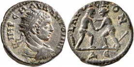 SYRIA, Seleucis and Pieria. Laodicea ad Mare. Elagabalus, 218-222. Assarion (Bronze, 19 mm, 5.72 g, 1 h). IMP C M AVR ANTONIN Radiate, draped and cuir...