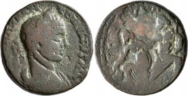 PHOENICIA. Berytus. Elagabalus, 218-222. Tetrassarion (Bronze, 25 mm, 15.25 g, 11 h). IMP CAES M AVR AN-TONINVS AVG Laureate, draped and cuirassed bus...