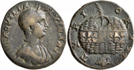PHOENICIA. Tyre. Aquilia Severa, Augusta, 220-221 &amp; 221-222. Tetrassarion (Orichalcum, 27 mm, 13.44 g, 12 h). IVL AQVILIA SEVERA AVG Diademed and ...