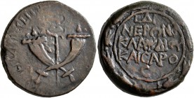 JUDAEA. Sepphoris (Diocaesaraea). Nero, 54-68. Chalkous (Bronze, 23 mm, 12.72 g, 12 h), Vespasian, procurator, RY 14 = 67/8. [EΠI OYECΠACIANOY EIPHNOΠ...