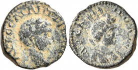 ARABIA. Charachmoba. Elagabalus, 218-222. Hemiassarion (Bronze, 15 mm, 3.16 g, 7 h). AY KЄCAP ANTΩNINOC Laureate head of Elagabalus to right. Rev. XAP...