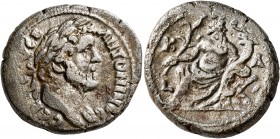 EGYPT. Alexandria. Antoninus Pius, 138-161. Tetradrachm (Billon, 24 mm, 13.28 g, 11 h), RY 21 = 157/8. ANTωNINOC CЄB ЄYCЄB Laureate head of Antoninus ...