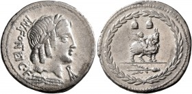 Mn. Fonteius, 108-107 BC. Denarius (Silver, 20 mm, 3.82 g, 2 h), Rome. MN•FONTEI - C•F Laureate head of Apollo to right; below, thunderbolt. Rev. Cupi...