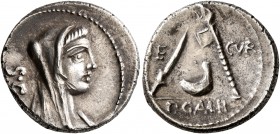 C. Sulpicius C.f. Galba, 106 BC. Denarius (Silver, 17 mm, 3.66 g, 7 h), Rome. Veiled and diademed head of Vesta to right; behind, S•C. Rev. AED – CVR ...