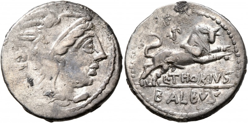 L. Thorius Balbus, 105 BC. Denarius (Silver, 20 mm, 3.56 g, 6 h), Rome. [I]•S•M[...
