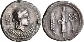 C. Norbanus, 83 BC. Denarius (Silver, 20 mm, 3.68 g, 2 h), Rome. C•NORBANVS / CXVI Diademed head of Venus to right, wearing necklace and pendant earri...