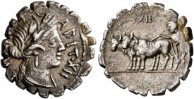 C. Marius C.f. Capito, 81 BC. Denarius (Silver, 18 mm, 3.64 g, 8 h), Rome. C•MARI•C•F•CAPIT•XII Draped bust of Ceres to right. Rev. Ploughman with a y...