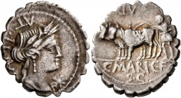 C. Marius C.f. Capito, 81 BC. Denarius (Silver, 20 mm, 3.78 g, 7 h), Rome. behind CAPIT•TV Draped bust of Ceres to right; below chin, star. Rev. TV - ...