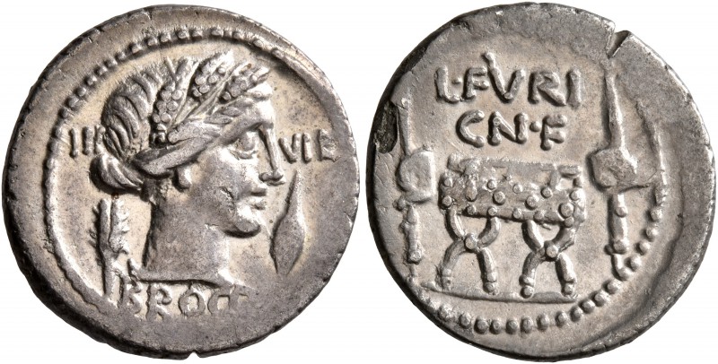 L. Furius Cn.f. Brocchus, 63 BC. Denarius (Silver, 19 mm, 3.64 g, 6 h), Rome. II...