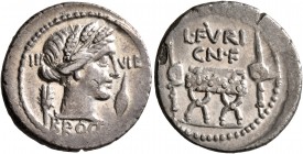 L. Furius Cn.f. Brocchus, 63 BC. Denarius (Silver, 19 mm, 3.64 g, 6 h), Rome. III - VIR / BROC[CHI] Head of Ceres to right; to left, grain ear; to rig...