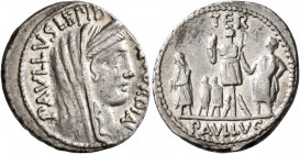 L. Aemilius Lepidus Paullus, 62 BC. Denarius (Silver, 19 mm, 3.91 g, 6 h), Rome. PAVLLVS LEPID[VS CO]NCORDIA Veiled and diademed head of Concordia to ...