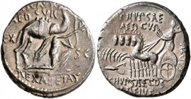 M. Aemilius Scaurus and Pub. Plautius Hypsaeus, 58 BC. Denarius (Silver, 17 mm, 4.00 g, 8 h), Rome. M•SCAVR / AED•CVR / EX - S•C / REX•ARETAS Nabatean...