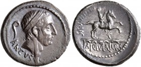 L. Marcius Philippus, 57 BC. Denarius (Silver, 19 mm, 3.79 g, 7 h), Rome. ANCVS Diademed head of Ancus Marcius to right; behind, lituus. Rev. PHILIPPV...