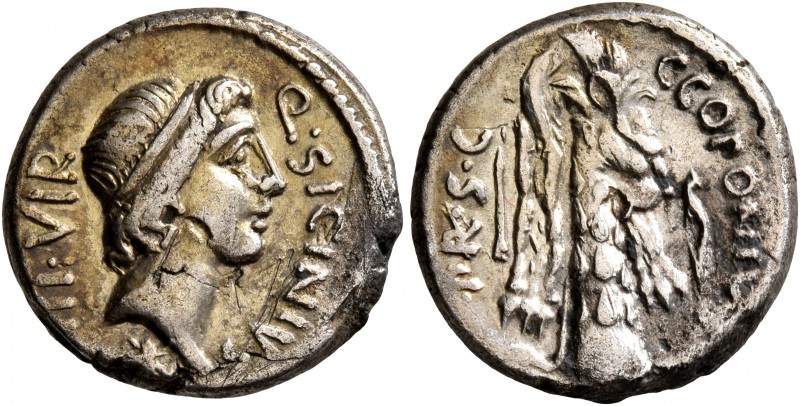 Q. Sicinius, 49 BC. Denarius (Silver, 16 mm, 4.01 g, 3 h), military mint moving ...