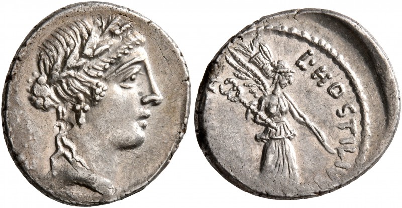 L. Hostilius Saserna, 48 BC. Denarius (Silver, 19 mm, 4.08 g, 10 h), Rome. Femal...