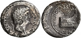 Mark Antony, 44-30 BC. Denarius (Silver, 19 mm, 3.24 g, 2 h), Mark Antony with Cn. Domitius Ahenobarbus, mint moving with Antony, struck in Corcyra (?...